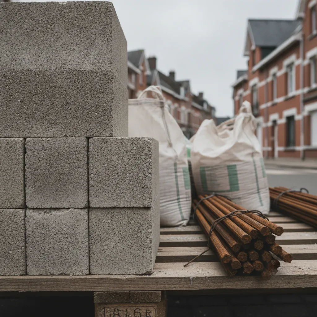 Matériaux de gros œuvre stockés sur un chantier