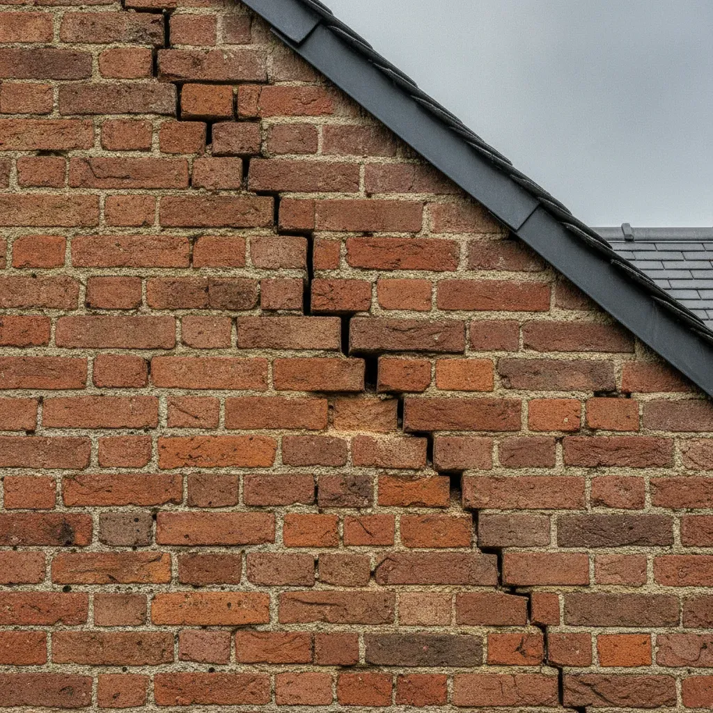 Fissure importante sur un mur extérieur en briques