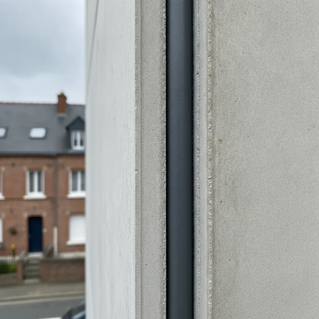 Joint de dilatation étanchéifié au mastic élastomère entre deux plaques de béton.