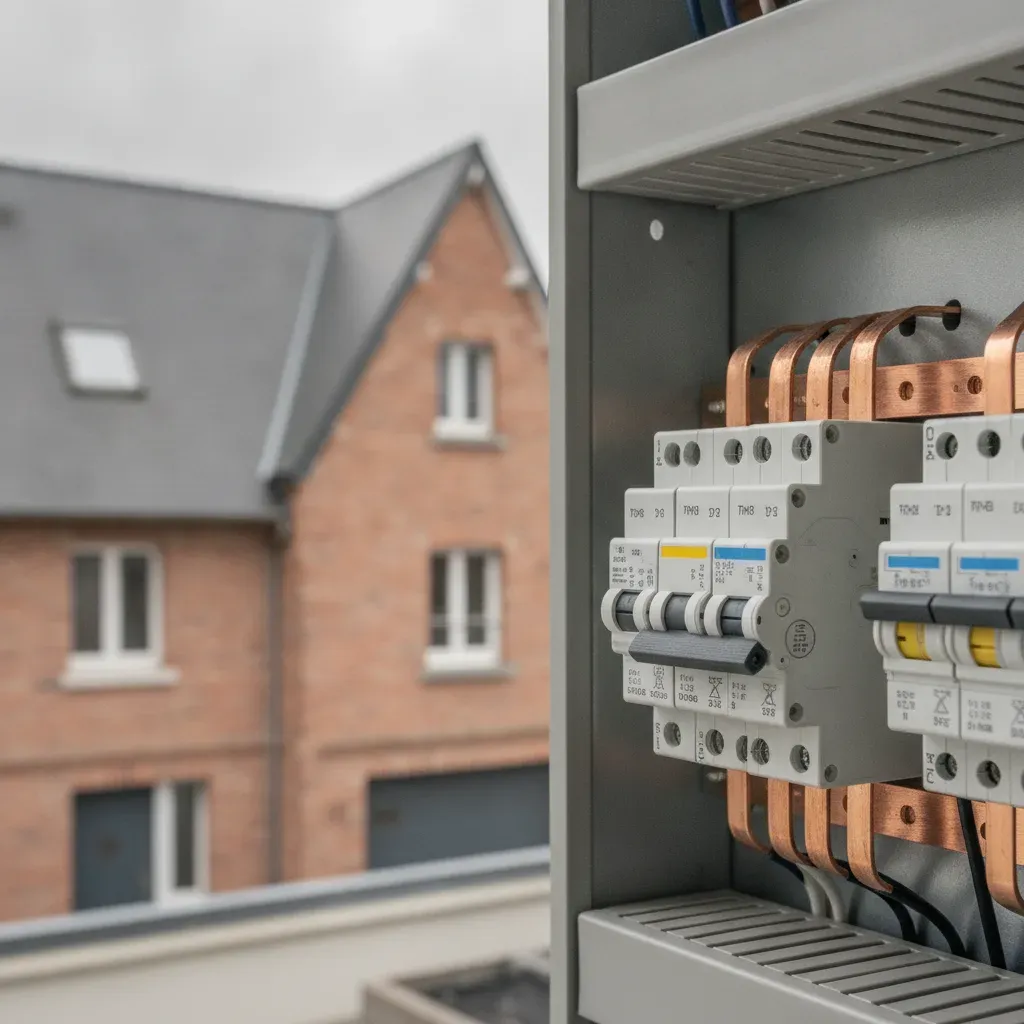 Interrupteur différentiel de type B spécifique pour les installations photovoltaïques dans un tableau électrique.
