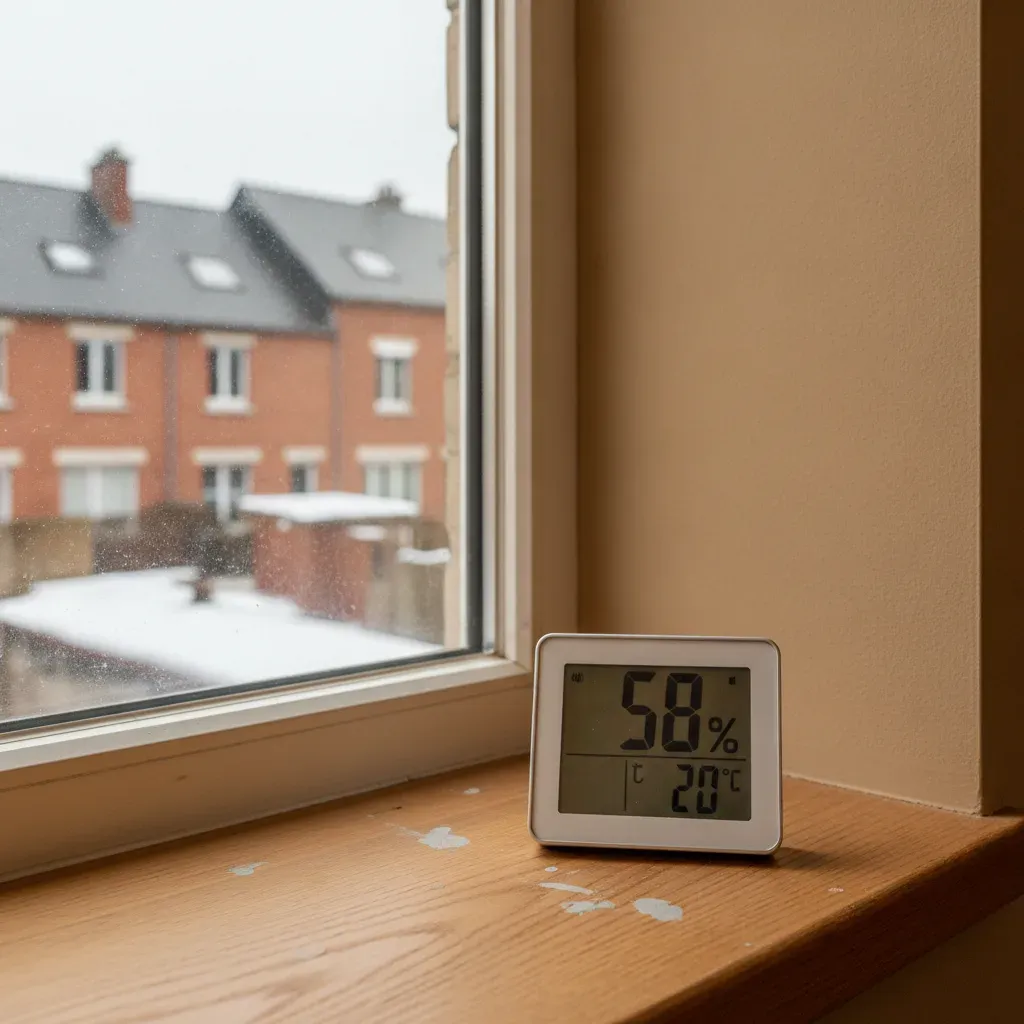Hygromètre intérieur mesurant le taux d'humidité de l'air près d'un mur peint