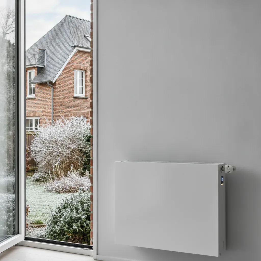 Radiateur électrique d'appoint et fenêtre légèrement entrouverte dans une pièce en cours de peinture